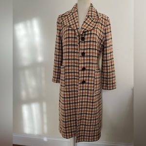 Gorgeous 70s Vintage Houndstooth Wide Collar Peacoat